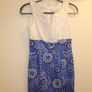 White & Blue Geometric Shift Dress